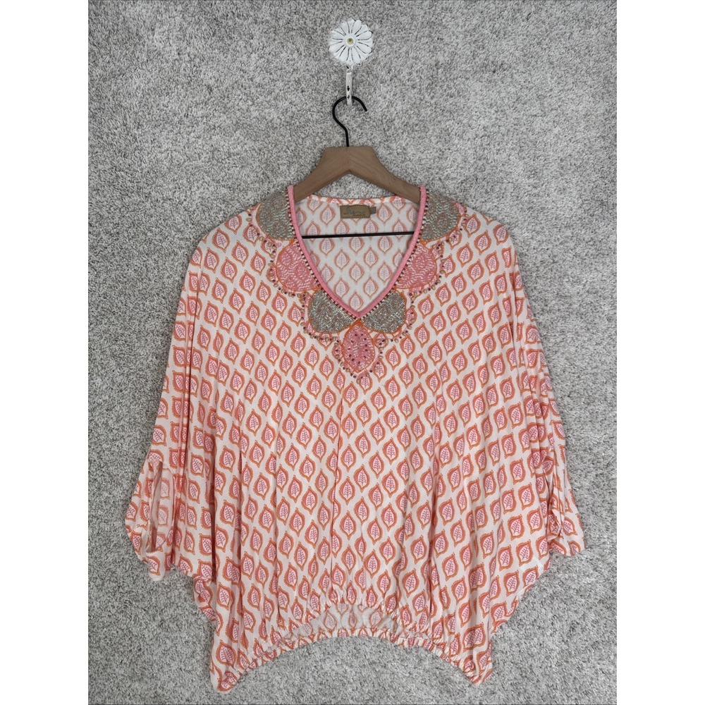 Skemo Blouse Top Multi Color Sz XS‎ Sequin Trim Oversized